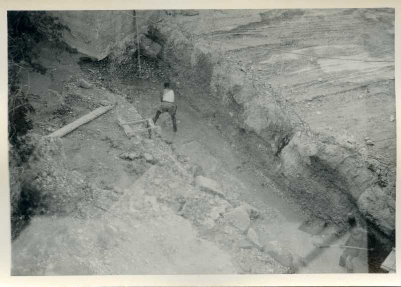 Costruzione dello sbarramento di Gorizia. Vasca di calma in costruzione. Scavo di fondazione. Dettaglio